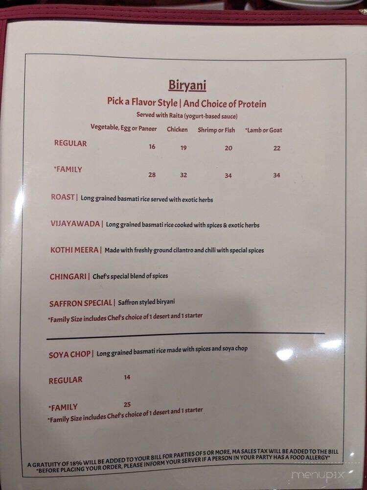 Saffron - Marlborough, MA menu_pic