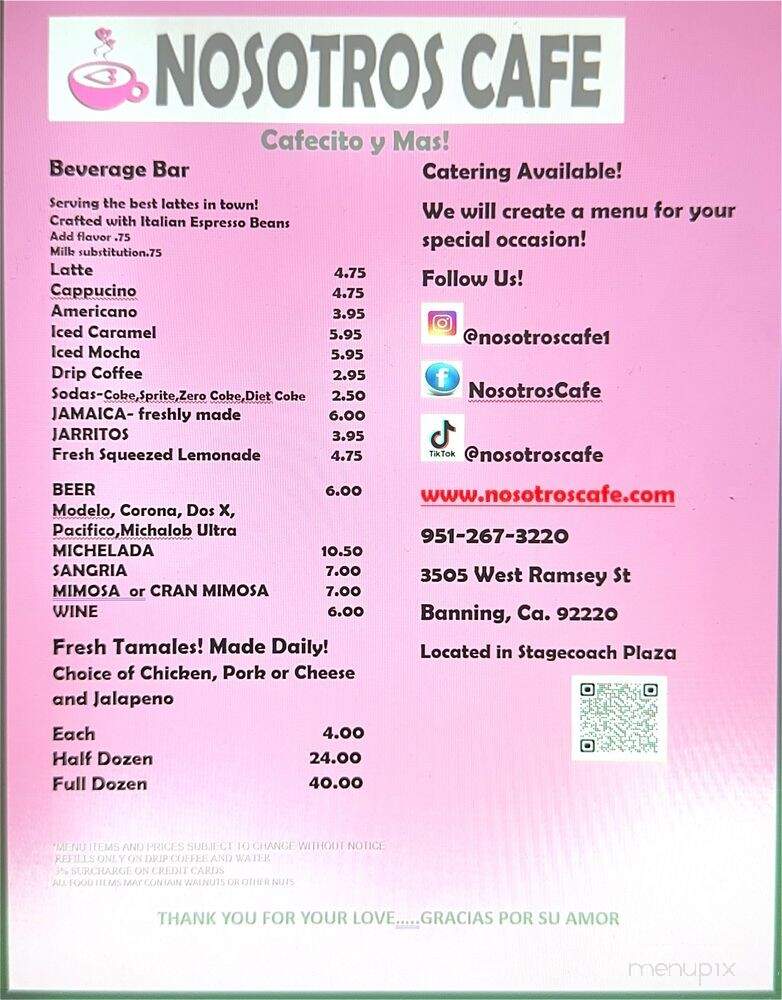 Nosotros Cafe - Banning, CA menu_pic