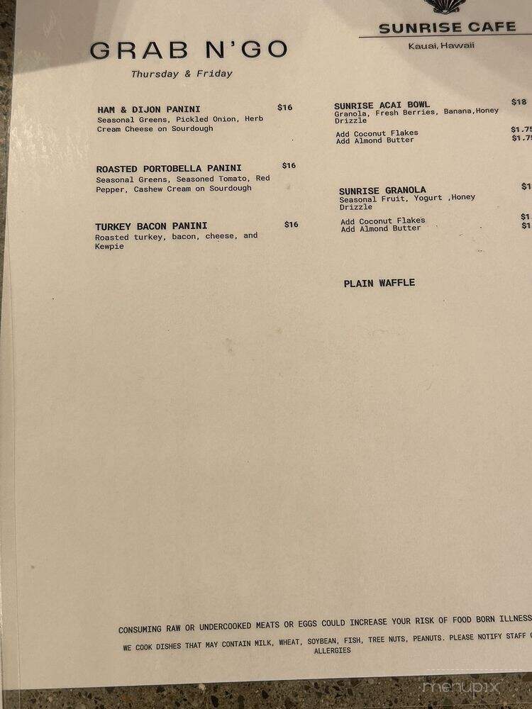 Sunrise Cafe - Kapa'a, HI menu_pic