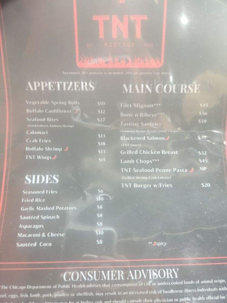 TNT Rooftop Restaurant - Chicago, IL menu_pic