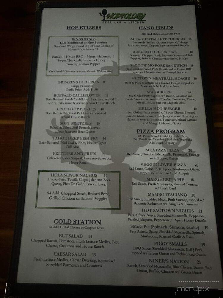 Hoptology Beer Lab + Kitchen - Sacramento, CA menu_pic