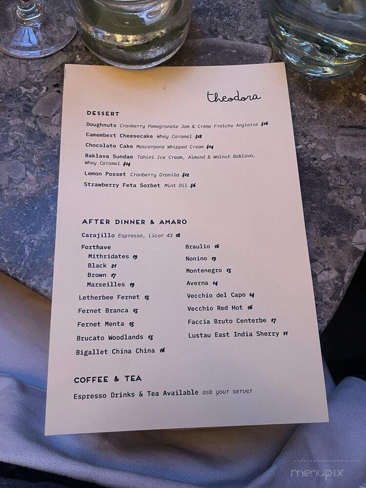 Theodora - Brooklyn, NY menu_pic