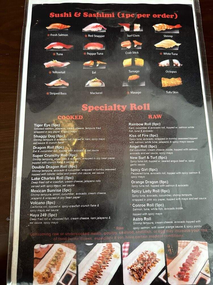 Sushi Haya - Cypress, TX menu_pic