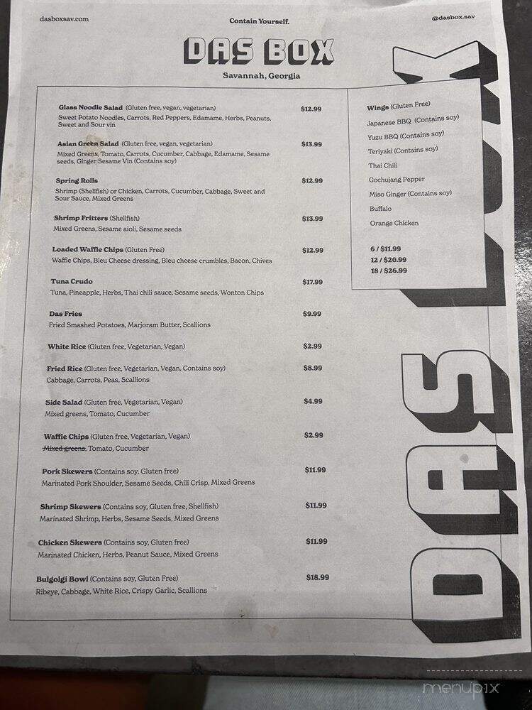 Das Box - Savannah, GA menu_pic