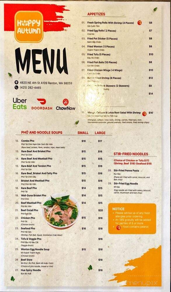 Happy Autumn - Renton, WA menu_pic