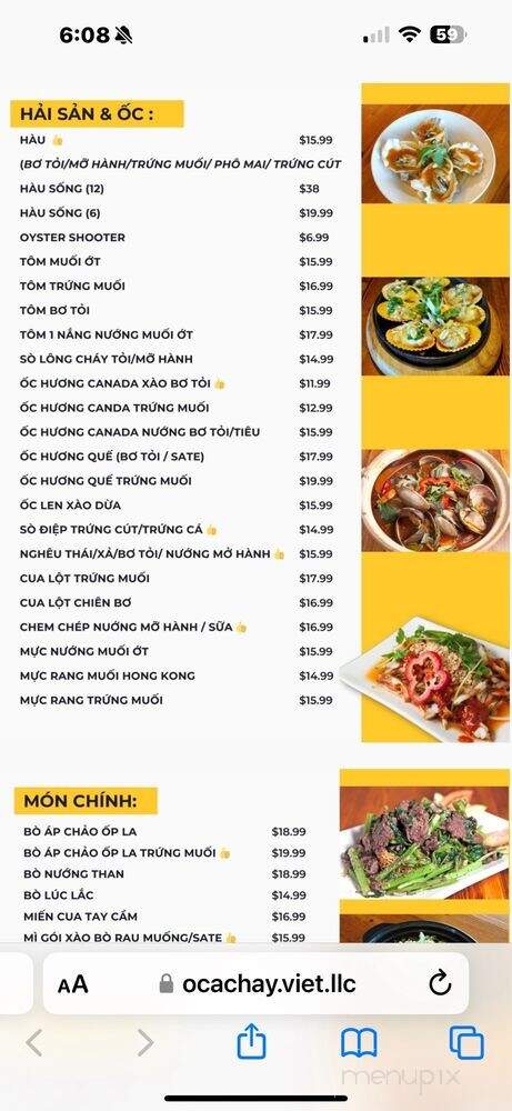 Oc A Chay - Garden Grove, CA menu_pic