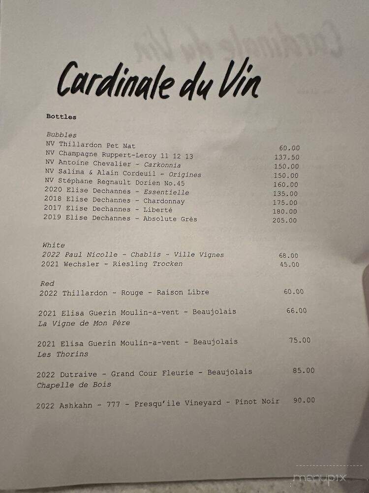 Cardinale du Vin - Los Angeles, CA menu_pic