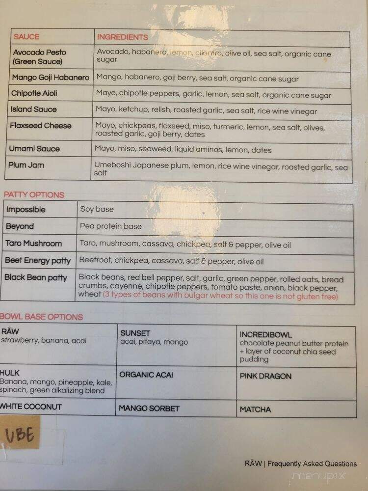 RAW Superfood Cafe - Sacramento, CA menu_pic