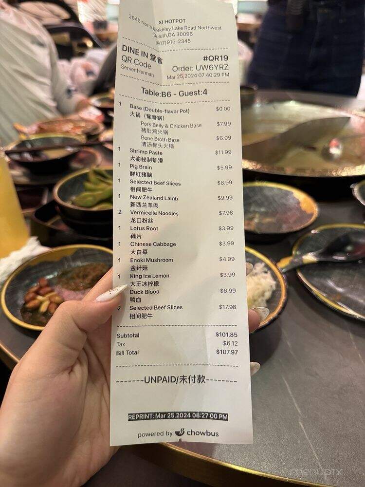 Xi Hotpot - Duluth, GA menu_pic