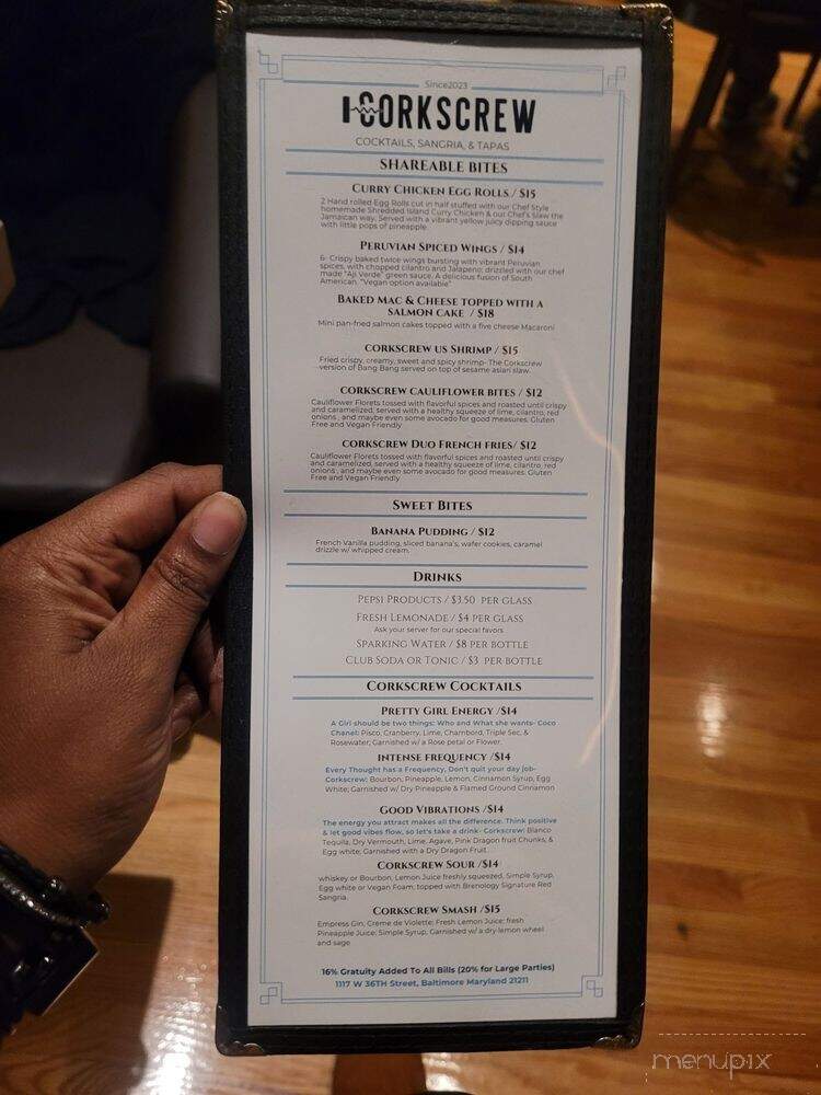 Corkscrew - Baltimore, MD menu_pic