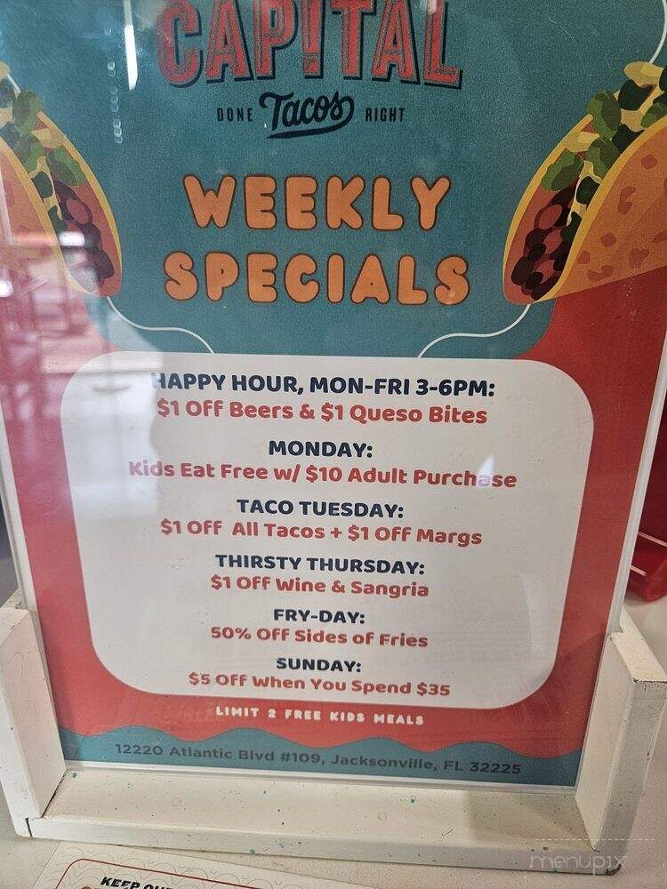 Capital Tacos - Jacksonville, FL menu_pic