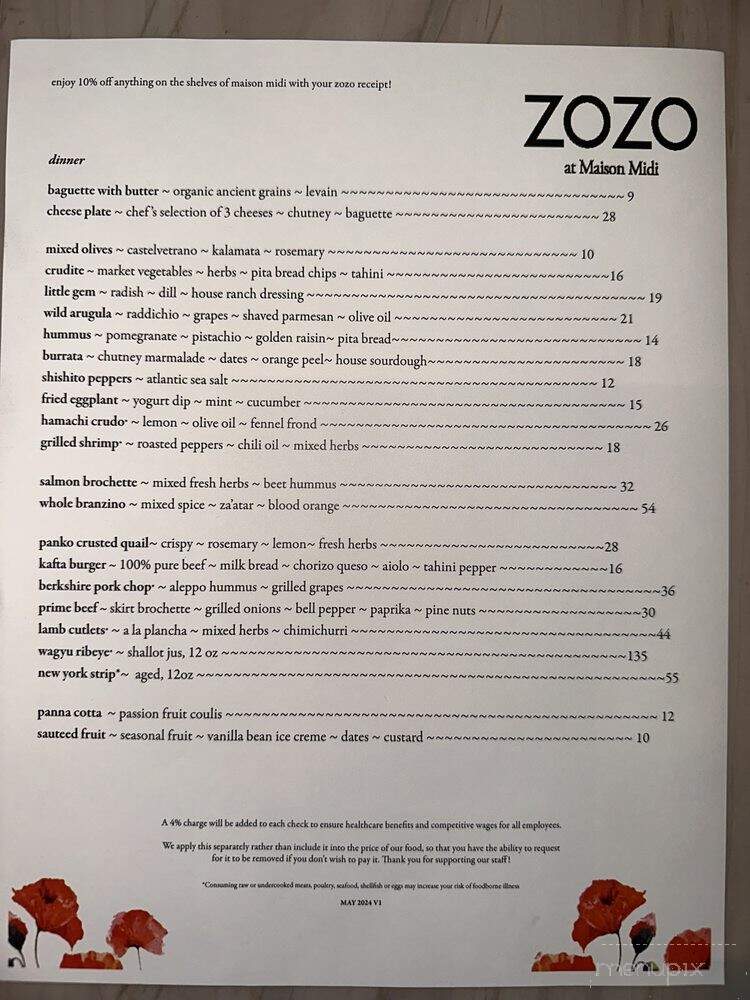Zozo Restaurant - Los Angeles, CA menu_pic