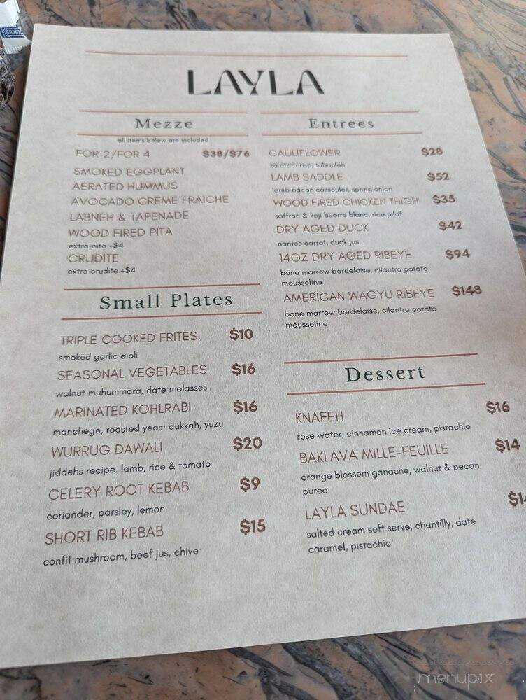 Layla Restaurant - Santa Monica, CA menu_pic