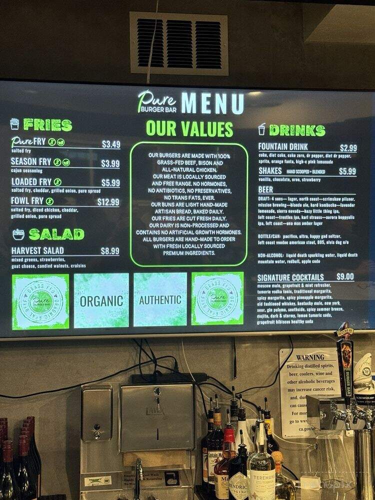 Pure Burger Bar - San Clemente, CA menu_pic