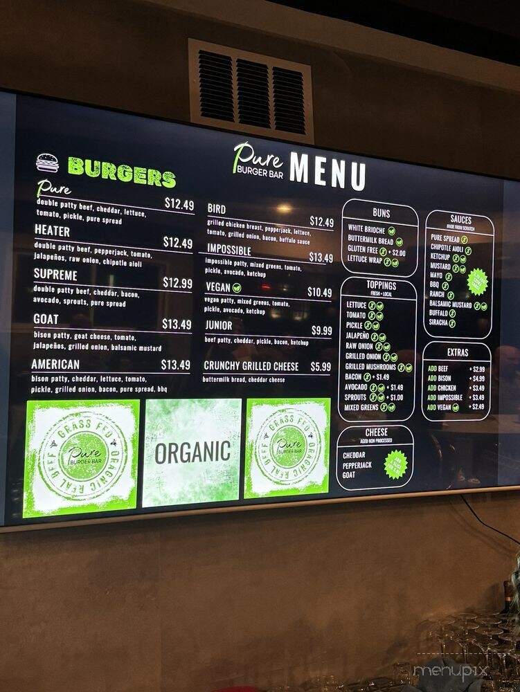 Pure Burger Bar - San Clemente, CA menu_pic