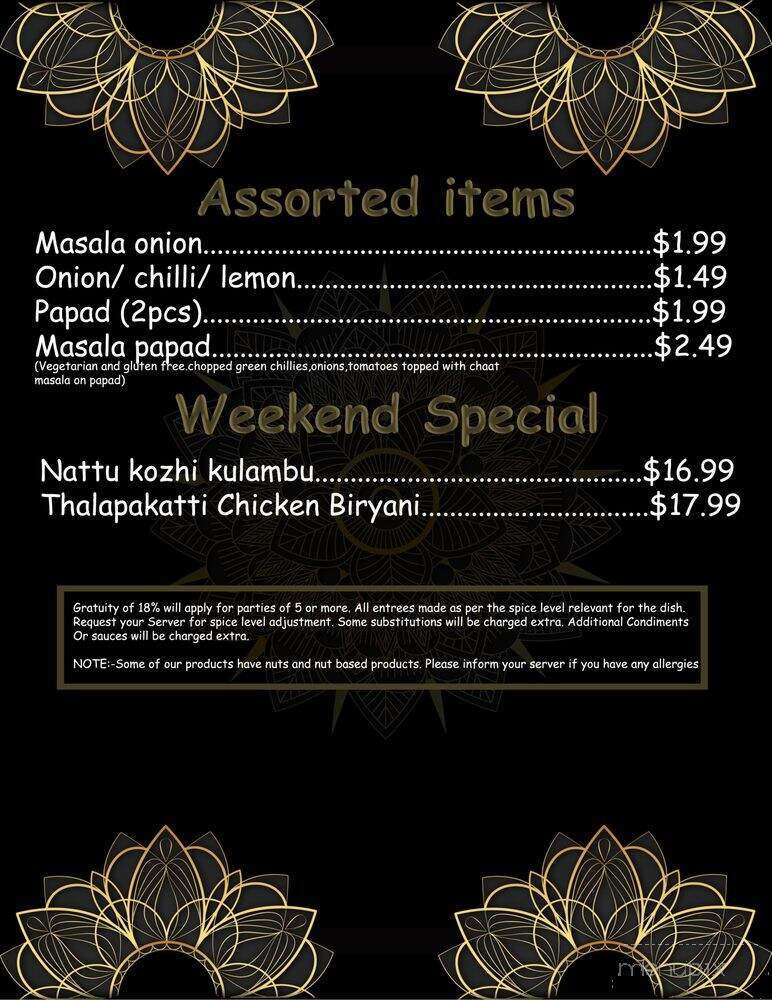 Red Chillez Indian Cuisine & Bar - Concord, NC menu_pic