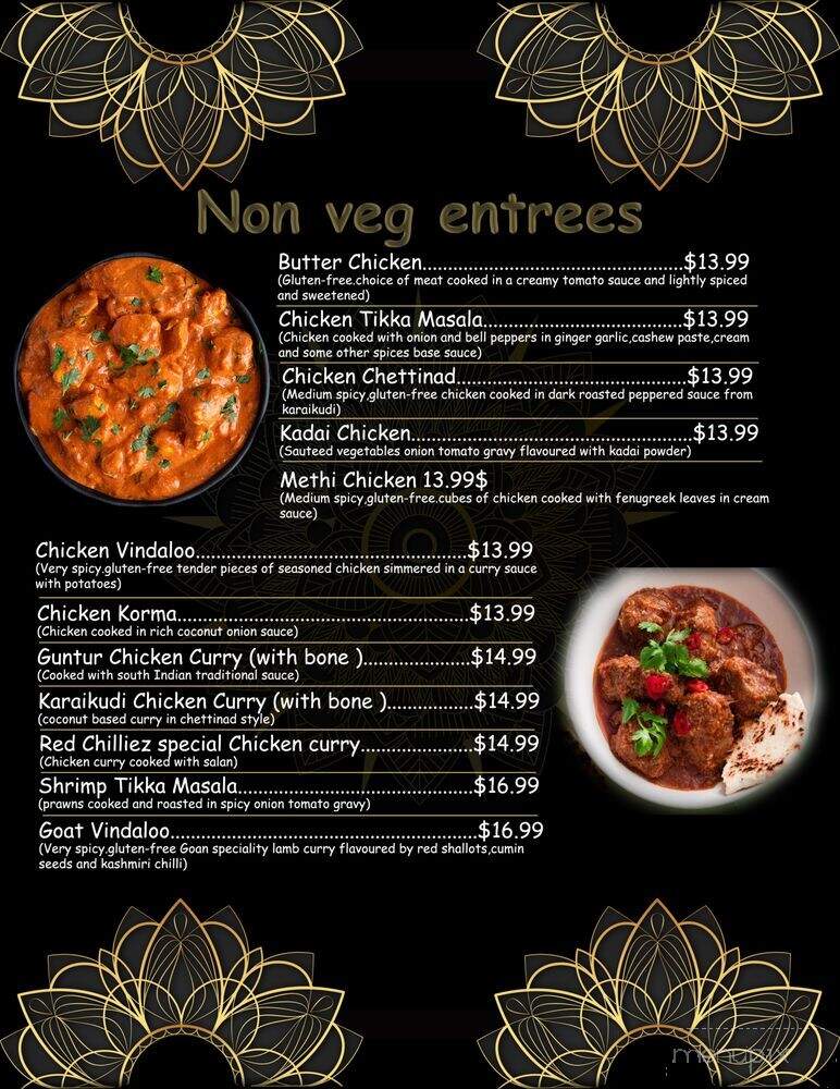 Red Chillez Indian Cuisine & Bar - Concord, NC menu_pic