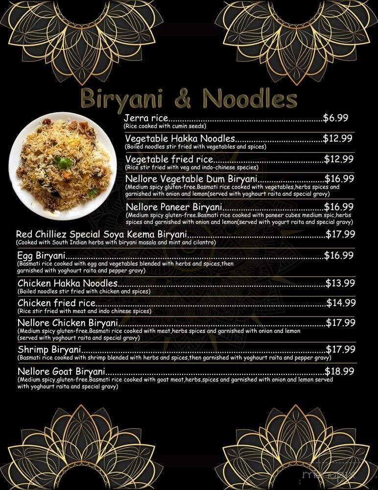 Red Chillez Indian Cuisine & Bar - Concord, NC menu_pic