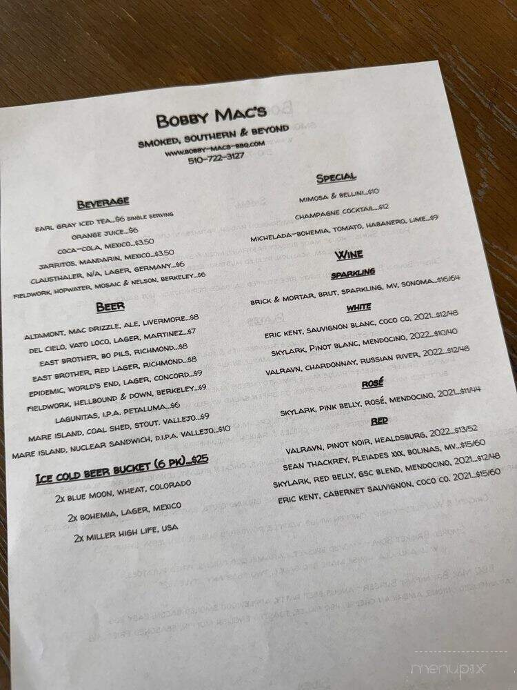 Bobby Mac's BBQ - Crockett, CA menu_pic