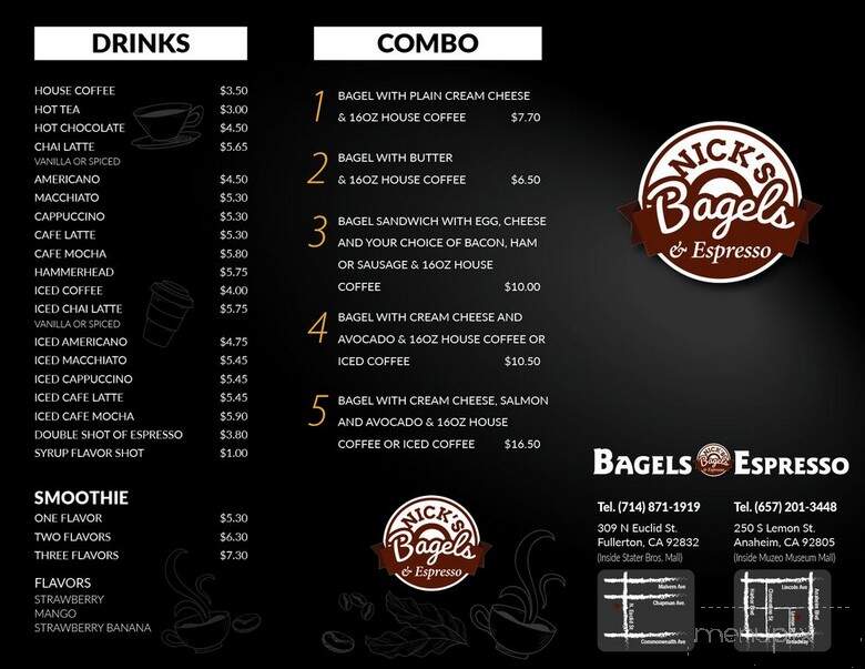 Nick's Bagels & Espresso - Anaheim, CA menu_pic