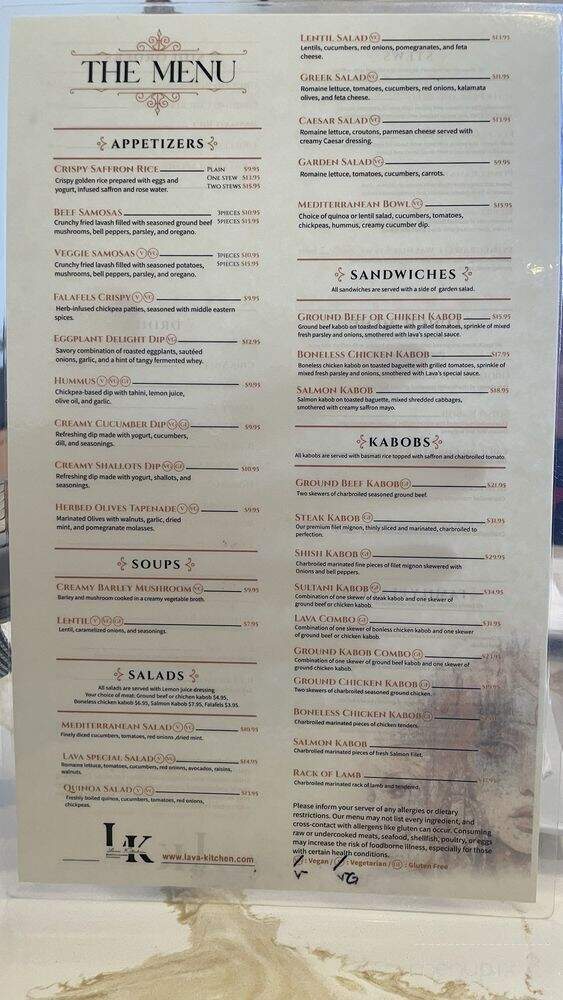 Lava Kitchen - Westlake Village, CA menu_pic