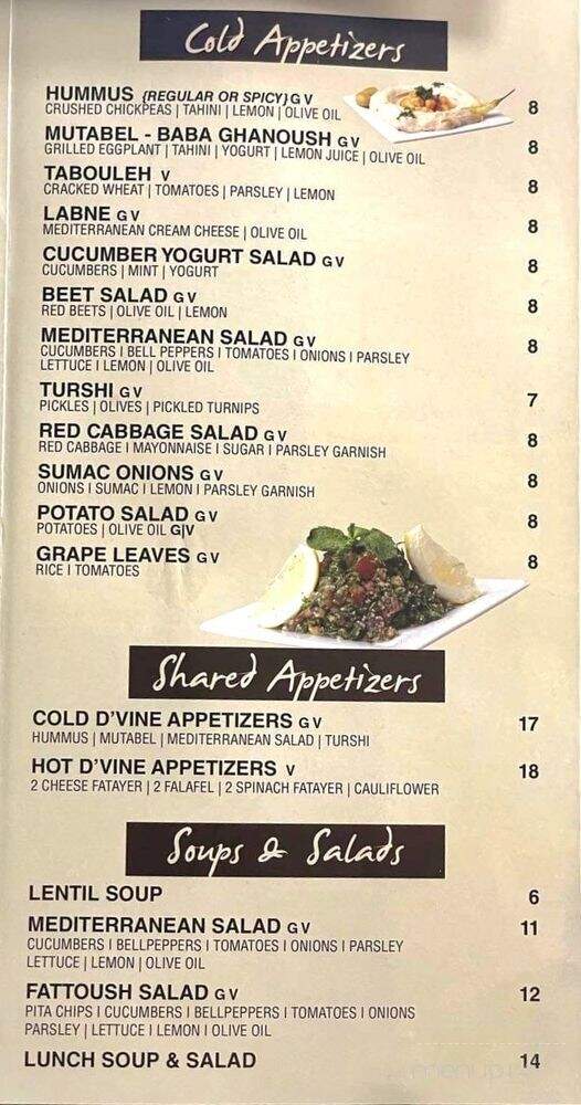 Dvine Mediterranean Experience - Orange, CA menu_pic