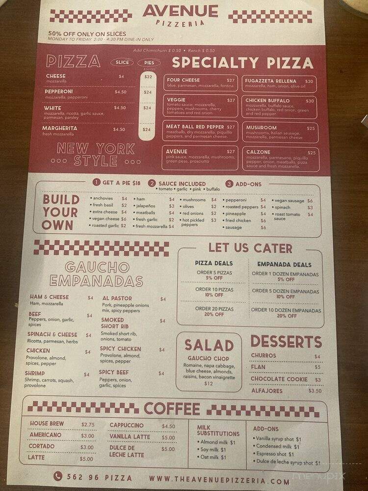Avenue Pizzeria - Downey, CA menu_pic