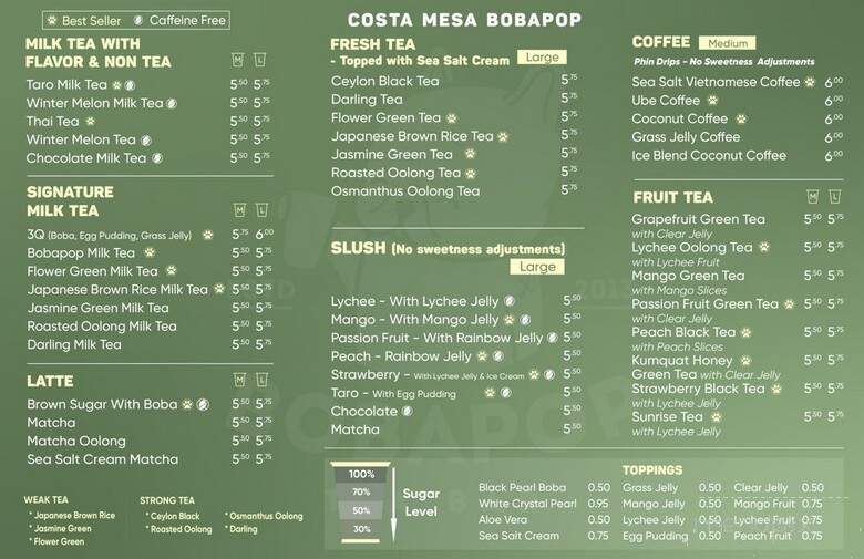 Bobapop Tea Bar - Costa Mesa, CA menu_pic