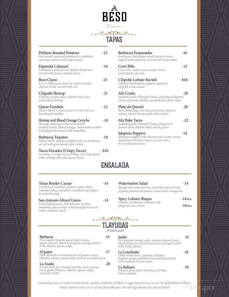 Beso Cocina - Nipomo, CA menu_pic