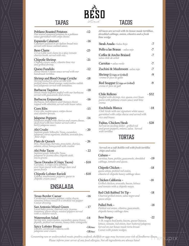 Beso Cocina - Nipomo, CA menu_pic