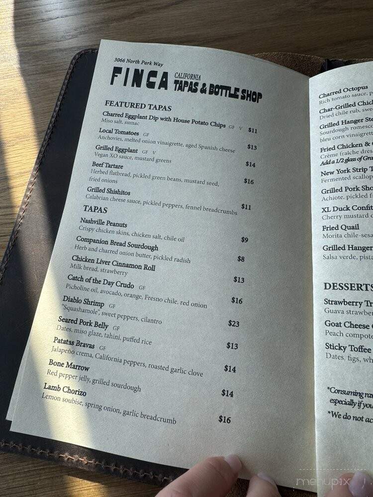 Finca Tapas & Bottle Shop - San Diego, CA menu_pic