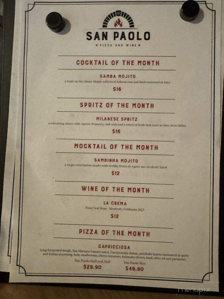 San Paolo Pizzeria - Urban Honolulu, HI menu_pic