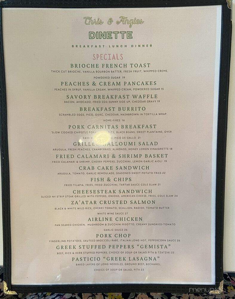 Chris & Angies Dinette - Nutley, NJ menu_pic