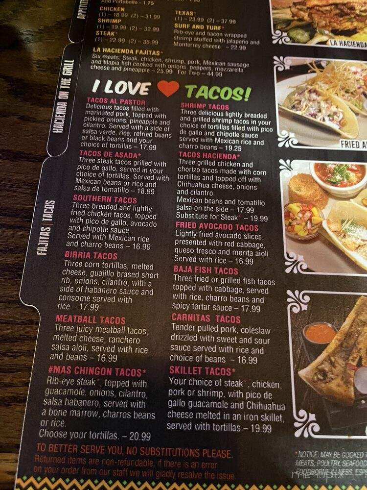 Hacienda Bar & Grill - Buford, GA menu_pic