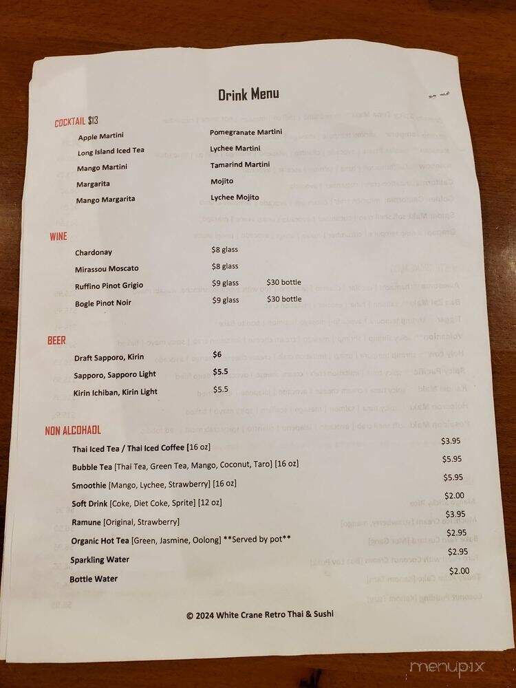 White Crane Retro Thai & Sushi - Naperville, IL menu_pic
