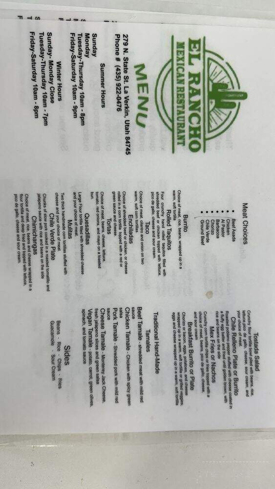 El Rancho Mexican Restaurant - La Verkin, UT menu_pic