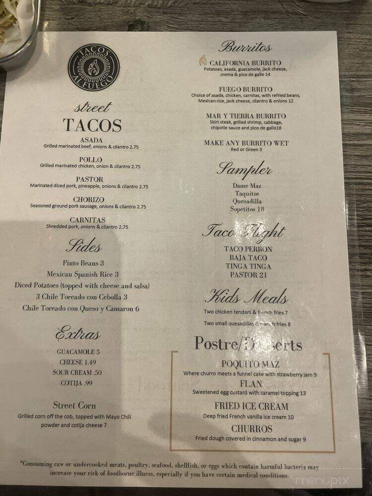Tacos Al Fuego - Riverside, CA menu_pic