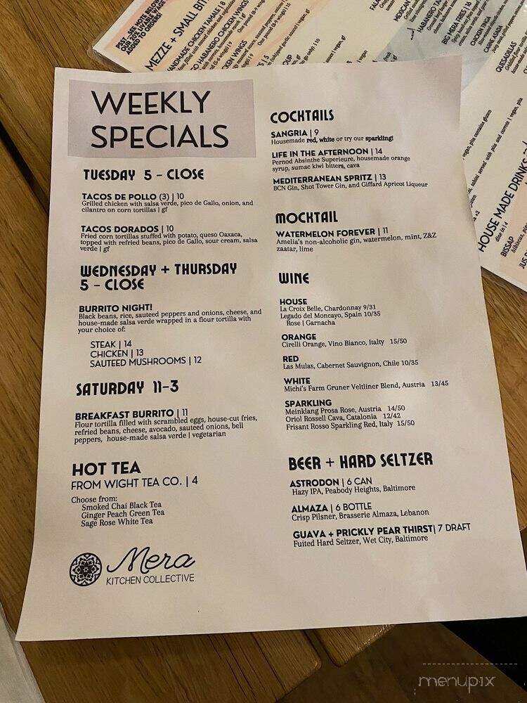 Mera Kitchen Collective - Baltimore, MD menu_pic