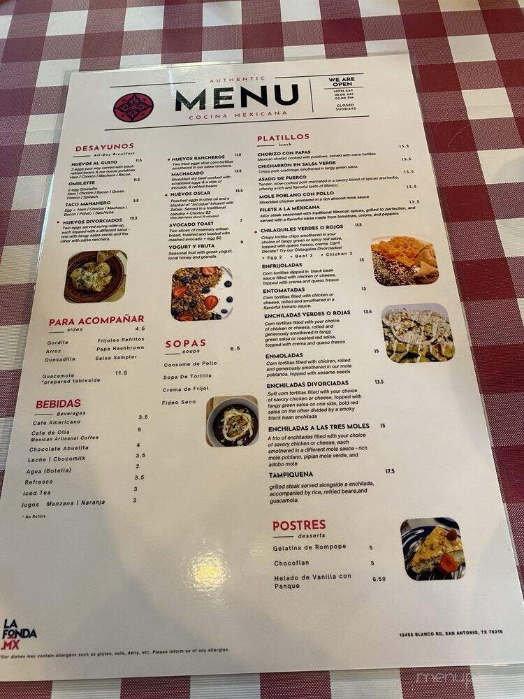 La Fonda Mx. - San Antonio, TX menu_pic