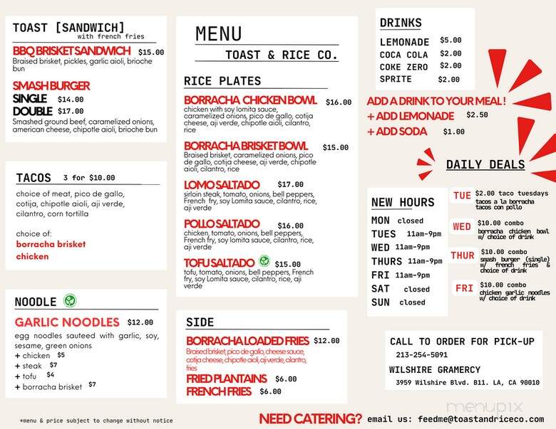 Toast and Rice - Los Angeles, CA menu_pic
