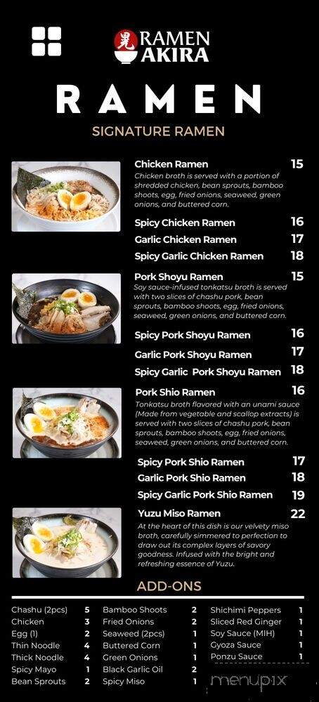 Ramen Akira - Los Angeles, CA menu_pic