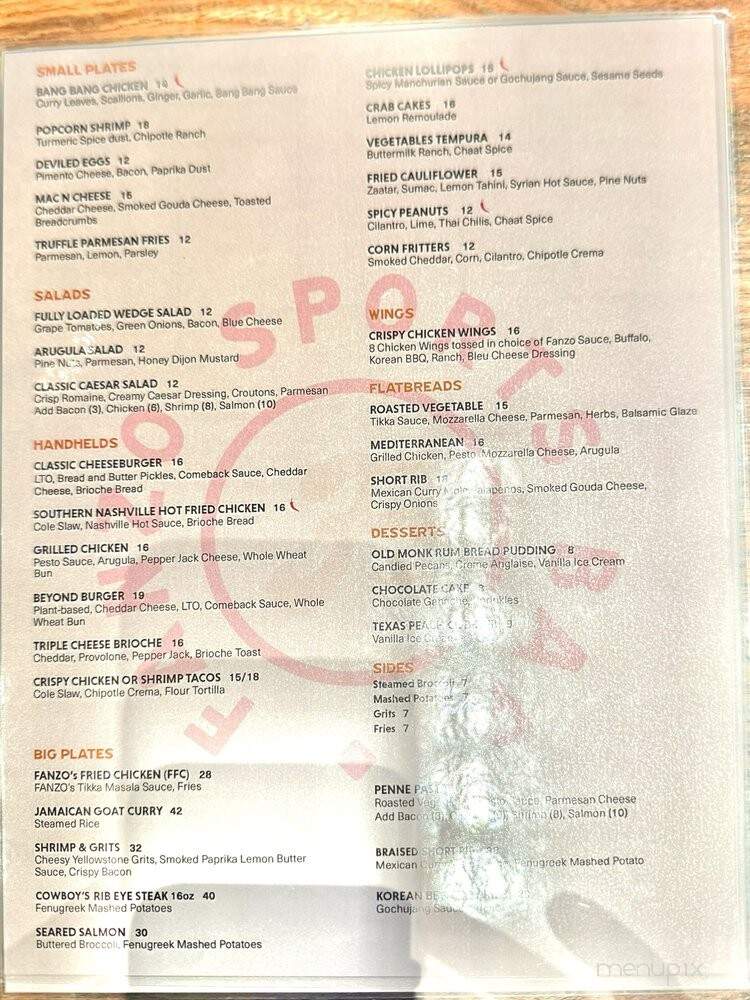 Fanzo Sports Bar - Frisco, TX menu_pic