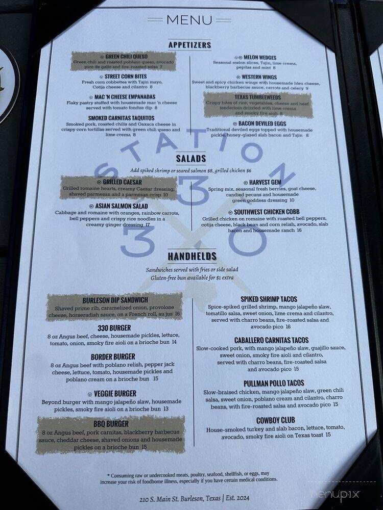 Station 330 - Burleson, TX menu_pic