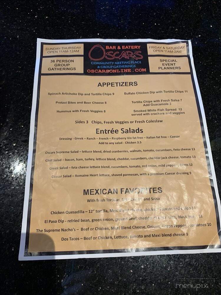 Oscars Bar and Eatery - Sterling Heights, MI menu_pic