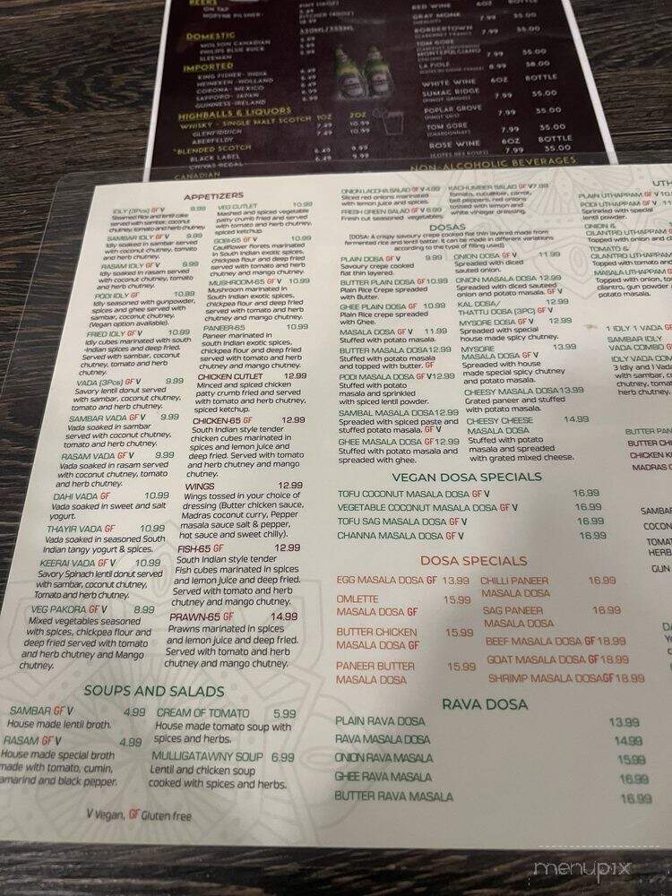 Dosa Paragon - Victoria, BC menu_pic