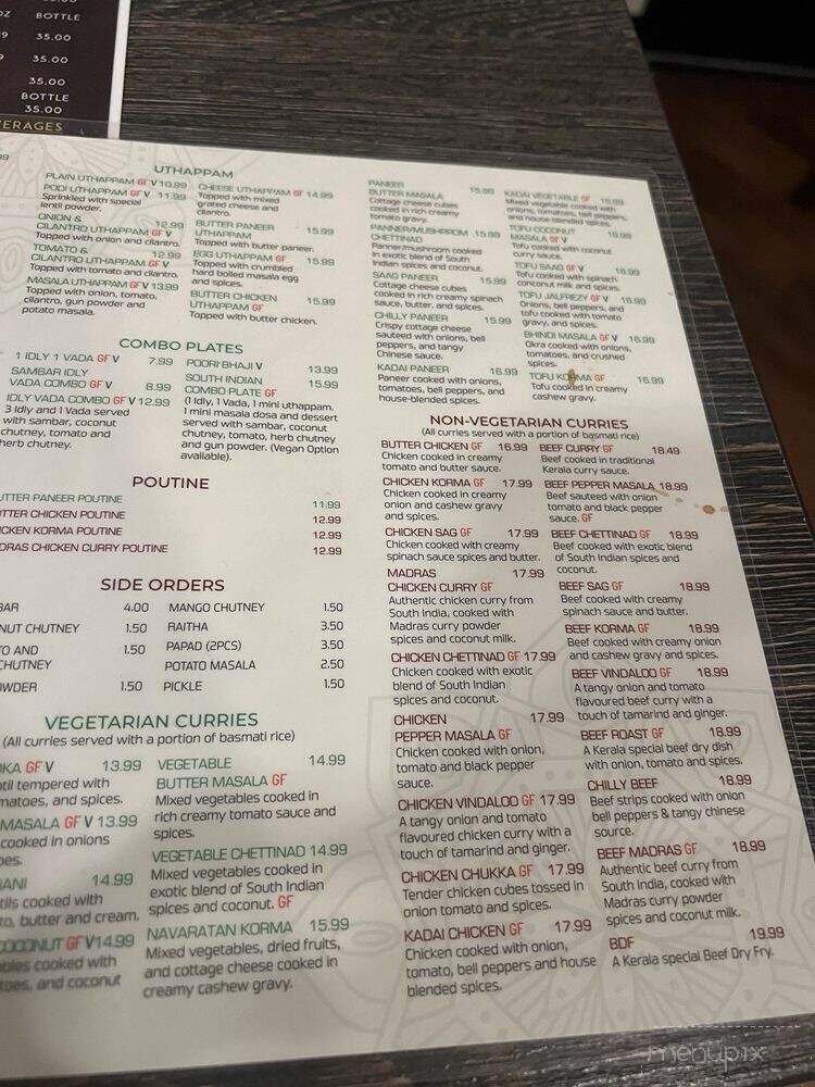 Dosa Paragon - Victoria, BC menu_pic