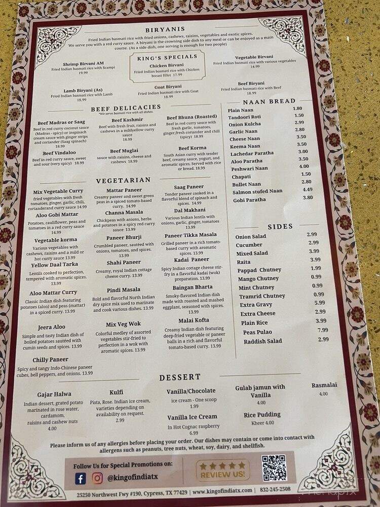 The King Of India - Cypress, TX menu_pic