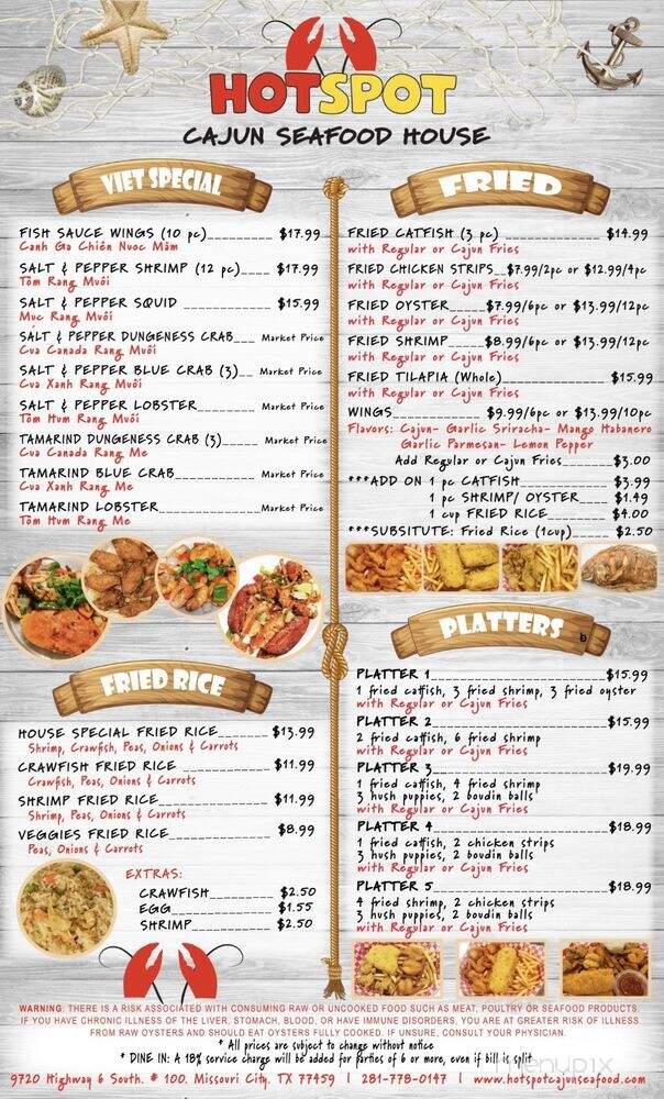 Hot Spot Cajun Seafood House - Missouri City, TX menu_pic