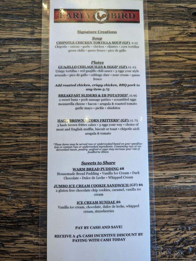 Early Bird Restaurant - Denver, CO menu_pic