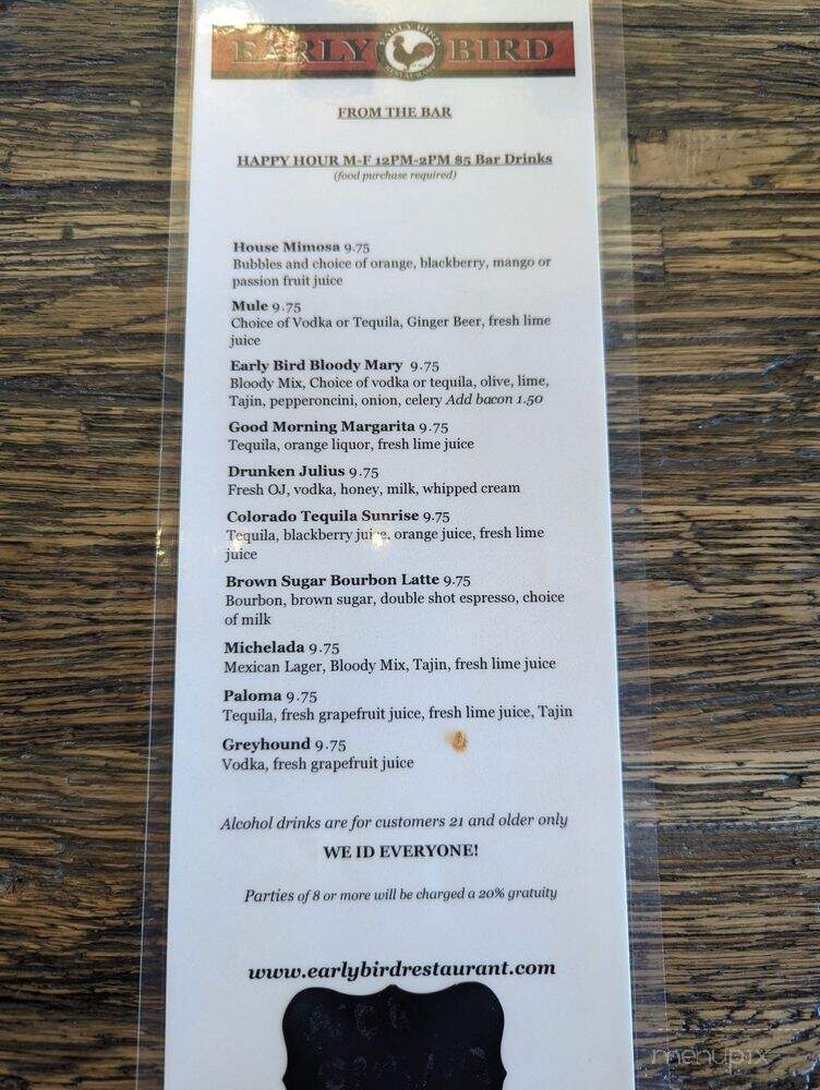 Early Bird Restaurant - Denver, CO menu_pic